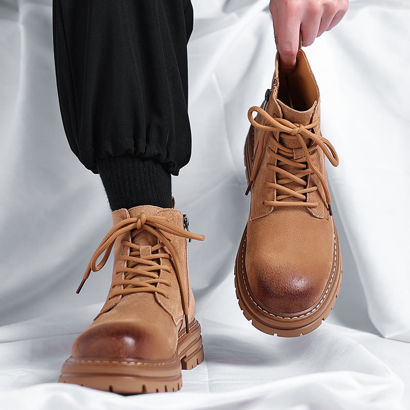 High-top Leather Shoes Leather Zipper Short Boots