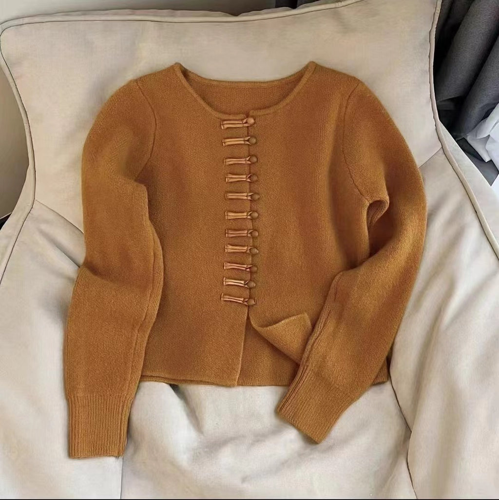 Lazy And Versatile New Chinese-style Buttoned Knitwear