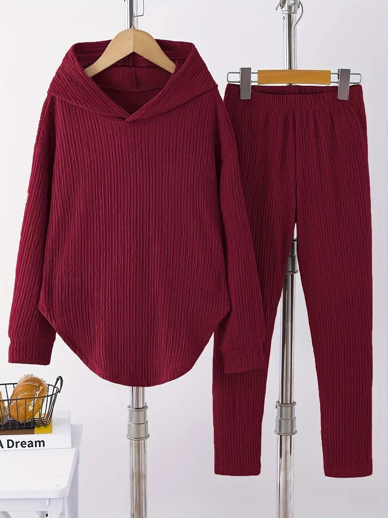 Casual Women's Long Sleeve Hooded Sweatshirt And Pants Two-Piece Set