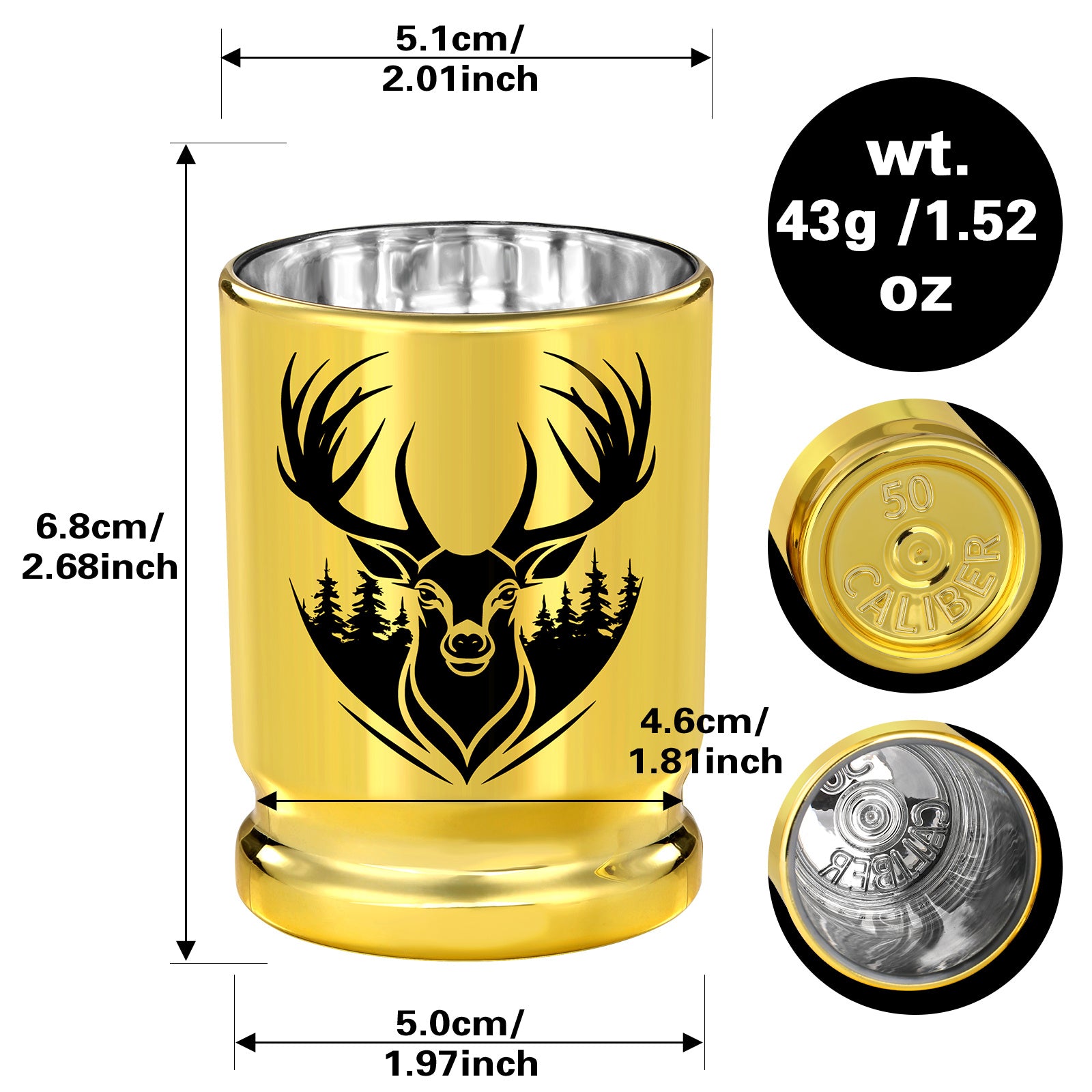 2pcs  50 Caliber Deer Head Golden Plastic Wine Glasses With Gift Box - Leak Proof, Reusable - Stylish Animal Print Design, Suitable For Whiskey, Tequila, Etc