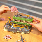 Rolife  Sakura Journey Tram Car 3D Wooden Puzzle Model Toys Teens Gift