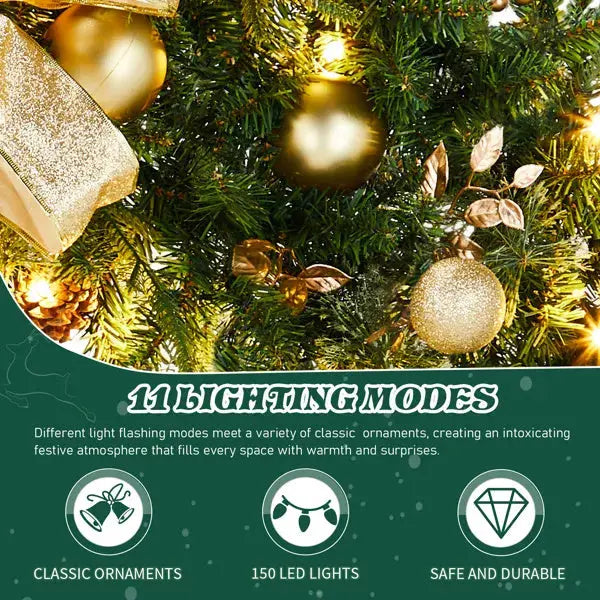 60in Pre-lit Christmas Wreath, Lighted Artificial Xmas Wreath With 220 Cold & Warm White Lights And 600 PVC Tips And DIY Ornaments, For Front Door Gate Wall Xmas Party Decorations, Light Green - The Premium