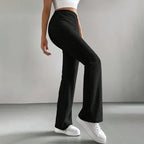 Women's Solid Color Rib-Knit Jogger Pants, Casual Stretch Pull-On Trousers For Spring And Fall