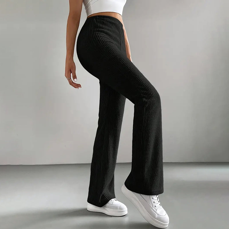 Women's Solid Color Rib-Knit Jogger Pants, Casual Stretch Pull-On Trousers For Spring And Fall