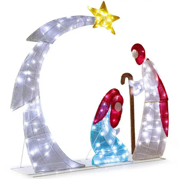 VINGLI 3.7FT Lighted 2D Nativity Scene Outdoor Christmas Decorations, With 170 White LED Lights And Stakes, Easy Assembly And Storage, For Indoor Outdoor Garden Holiday Decoration Christmas Eve Night - The Premium