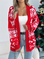 Christmas Deer Pocket Long Sleeve Cardigan Sweater Coat