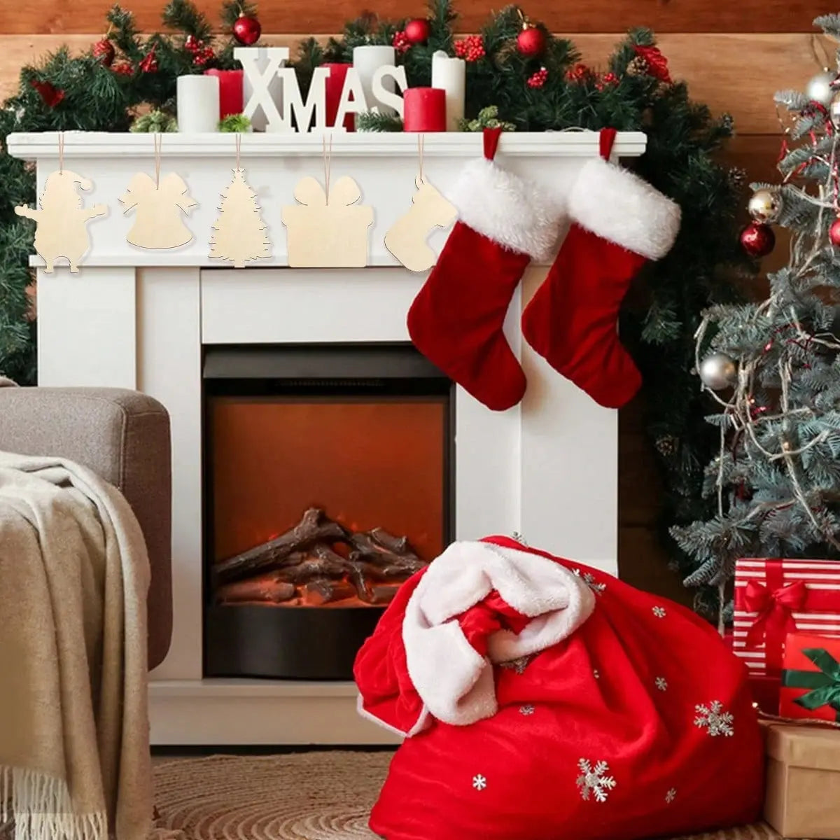 20 Pcs Wooden Christmas Ornaments Unfinished Wood Slices For Crafts In 4 Styles DIY Wooden Christmas Ornaments Hanging Decorations For DIY Craft And Holiday Decoration - The Premium