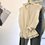 Lace Edge Stitching Soft Glutinous Lace-up Waist-tight Short Temperament Vest