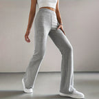 Women's Solid Color Rib-Knit Jogger Pants, Casual Stretch Pull-On Trousers For Spring And Fall