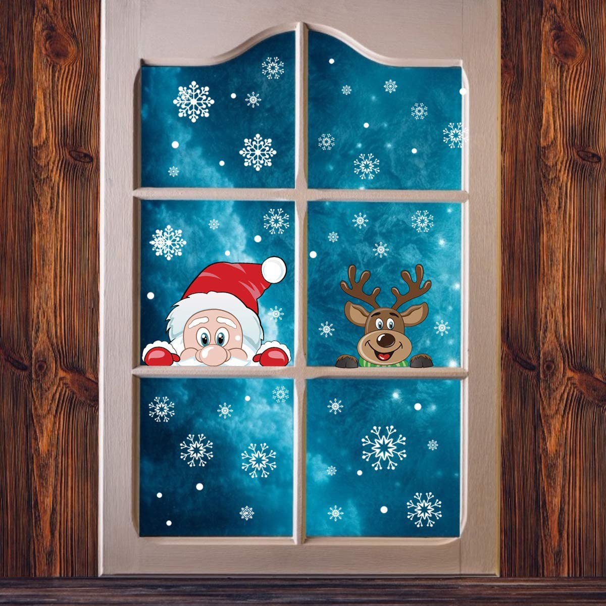 4Sheets Christmas Snowflake Window Clings Stickers For Glass Reusable Double Sided Self Adhesive Static Stickers Xmas Snowflake Reindeer Santa Window Decals Decorations Stickers For Christmas Window D - The Premium