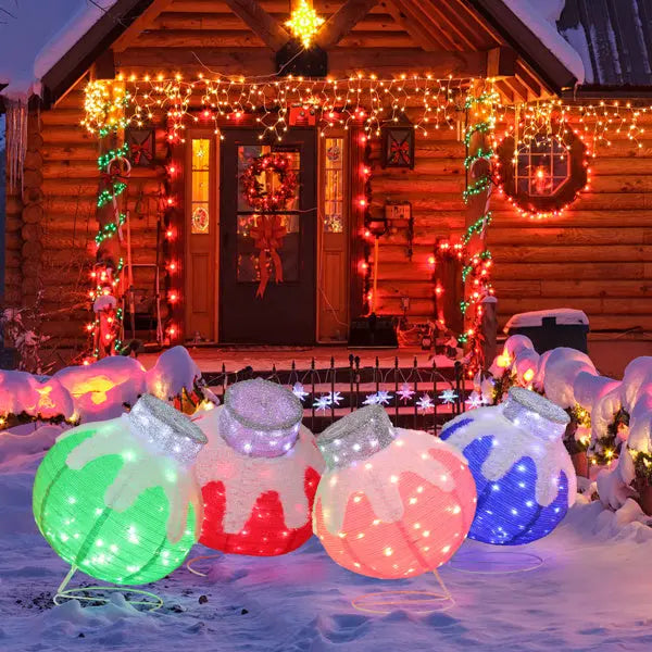 Set Of 4 Lighted Ball Ornaments Christmas Decorations, Pre-lit Holiday Decor With 320 Multi-color LED Lights For Xmas Outdoor Indoor Decor Lighted Holiday Displays - The Premium