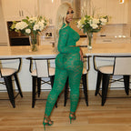 Sexy Lace Long Sleeve Casual Pants Two-piece Set