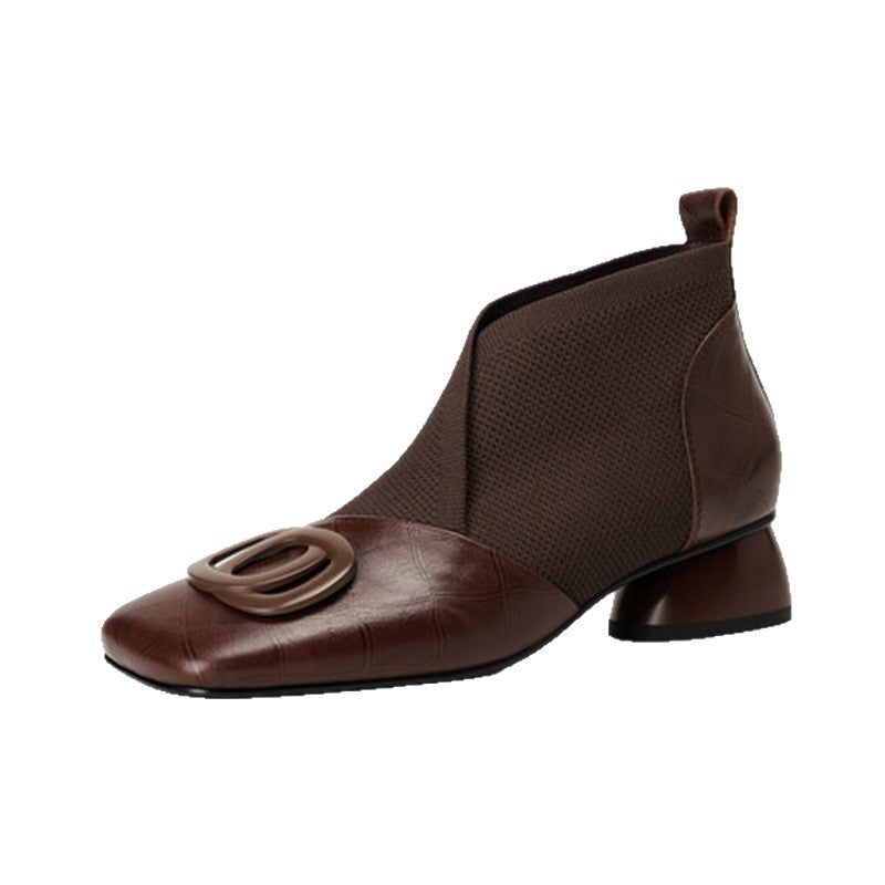 Soft Leather Retro Chunky Heel Women's Shoes