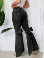 Three-dimensional Bow Slim-fit Mid-stretch Mop Horn Denim Trousers