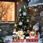 4 Pack Christmas Yard Signs With Plastic Stakes Xmas Train Snowman Christmas Tree Gift Lawn Signs For Yard Fence Garden Lawn Xmas Holiday Outside Decoration Supplies