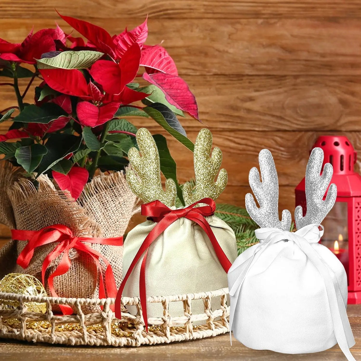 5 Pcs Christmas Antler Gift Bags - The Premium