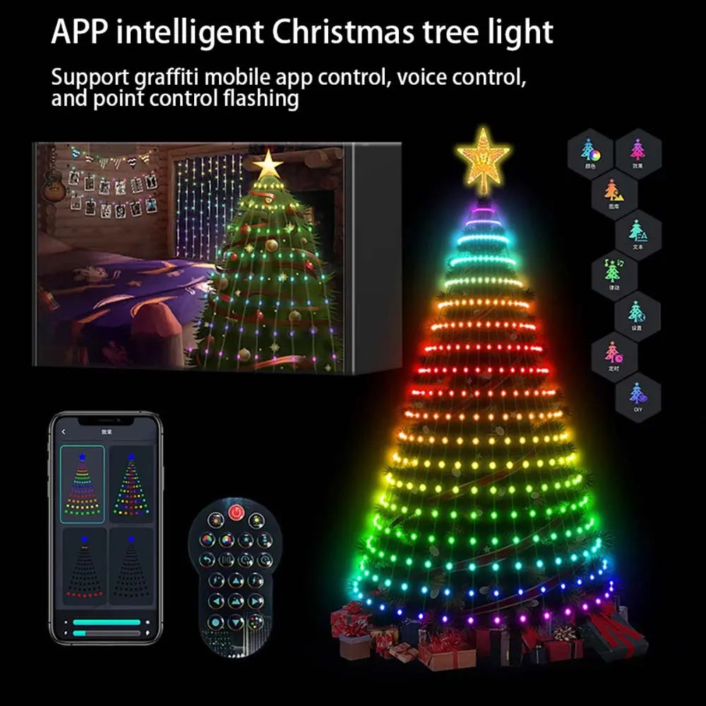 5-Foot Smart Christmas Tree With Lights - 400 LED Lights, Remote And App Control - Music Sync, 11 Modes - Green Wiring, Suitable For Artificial Trees - Multi-Color And Warm White, Indoor Outdoor Use - The Premium