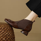 Soft Leather Retro Chunky Heel Women's Shoes