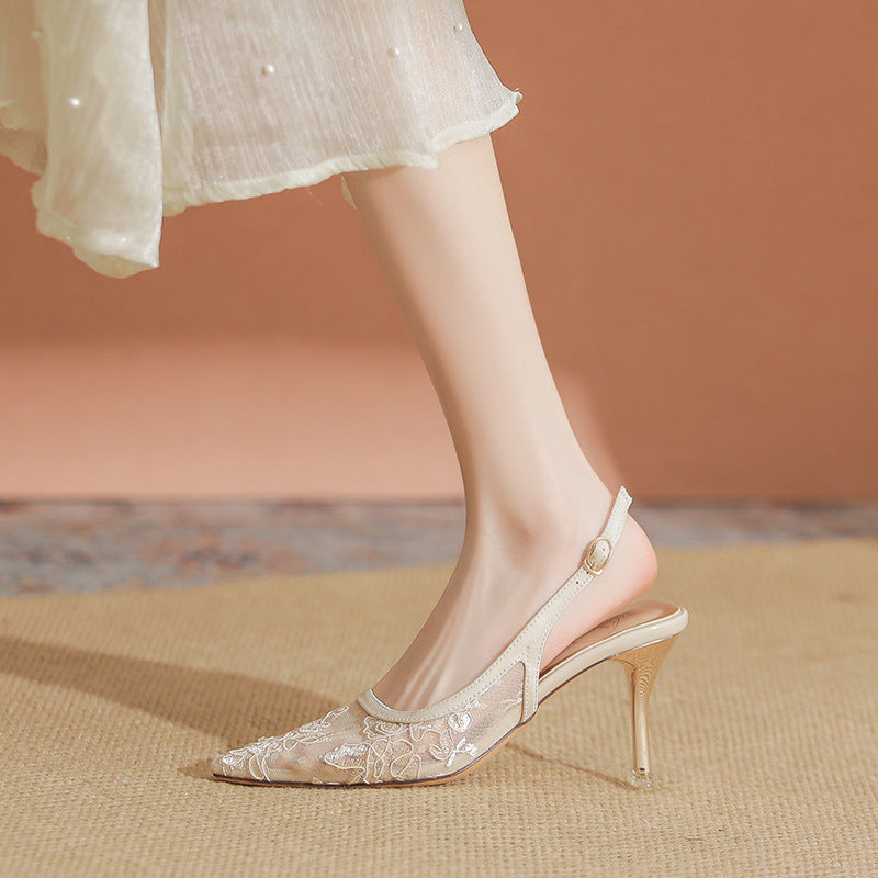 Lace Hollow-out Mesh Pointed High Heels Sexy