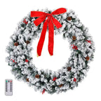48in Pre-lit Snow Flocked Christmas Wreath, Lighted Artificial Xmas Wreath With 150 Warm White Lights And 450 PVC Tips And DIY Ornaments, For Front Door Gate Wall Xmas Party Decorations, Snowy Green - The Premium