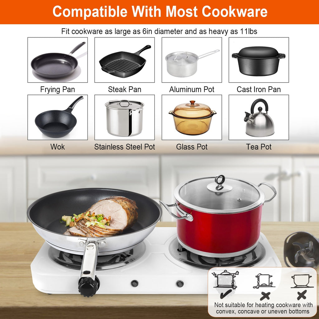 2 Color Options -- 1Pc 2000W Electric Double Burner Portable Coil Heating Hot Plate Stove Countertop RV Hotplate With Non Slip Rubber Feet 5 Temperature Adjustments