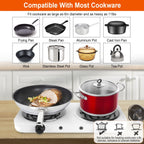 2 Color Options -- 1Pc 2000W Electric Double Burner Portable Coil Heating Hot Plate Stove Countertop RV Hotplate With Non Slip Rubber Feet 5 Temperature Adjustments