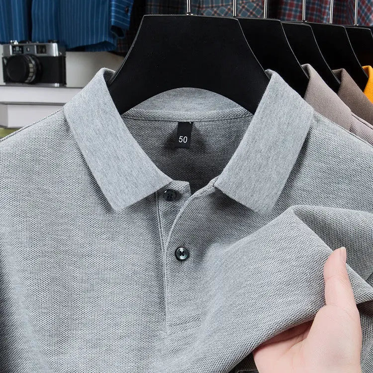 Casual Polo Collar Pure Color Mercerized Cotton Men's Short Sleeve - The Premium