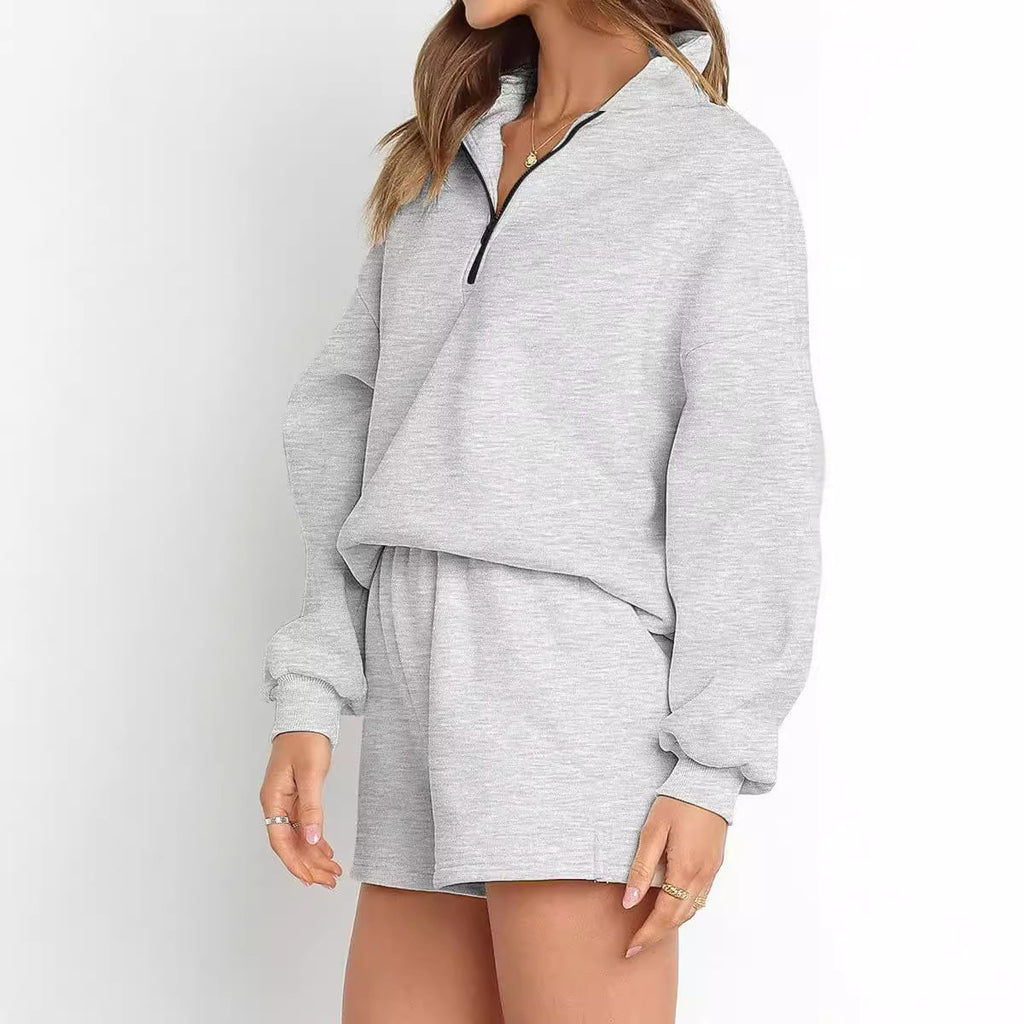 Women's Casual Three-quarter Pants Solid Color Sweatshirt Two-piece Set