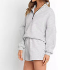 Women's Casual Three-quarter Pants Solid Color Sweatshirt Two-piece Set