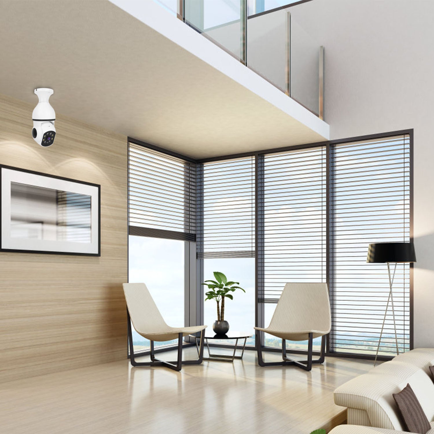 1Pc E27 WiFi Bulb Camera 1080P FHD WiFi IP Pan Tilt Security Surveillance Camera With Two-Way Audio Full Color Night Vision Flood Light Motion Tracking Siren Function APP Control