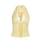 Women's Solid Color Halter Top With Lace Trim