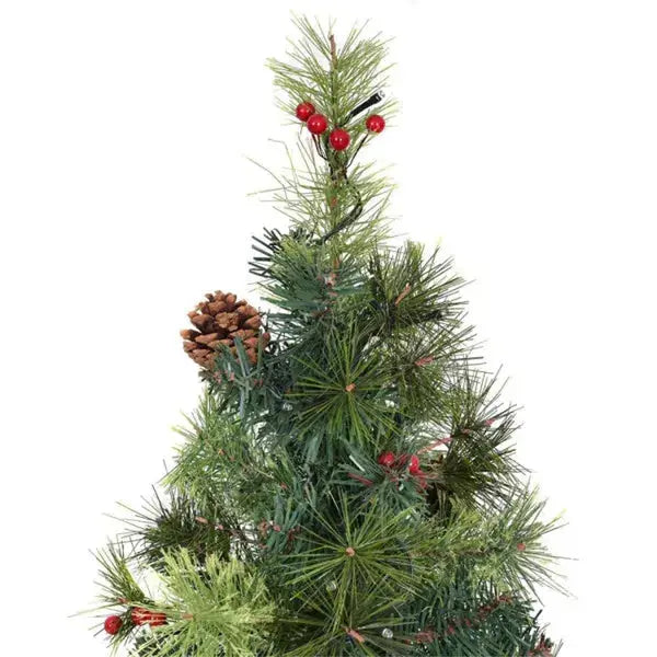 5ft Pre-Lit Artificial Christmas Tree - 100 Clear LED Lights 260 Tips PVC Red Berries Pine Cones UL Adapter - The Premium