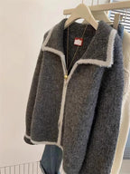 Gray Raccoon Fur Collar Coat Sweater