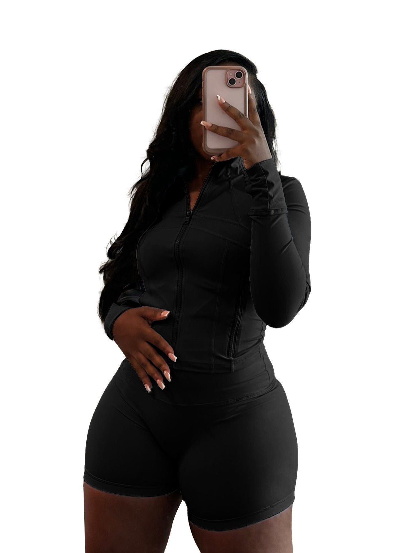 Spring And Summer Sporty Casual Sexy Tight Long-sleeve Shorts Two-piece Set