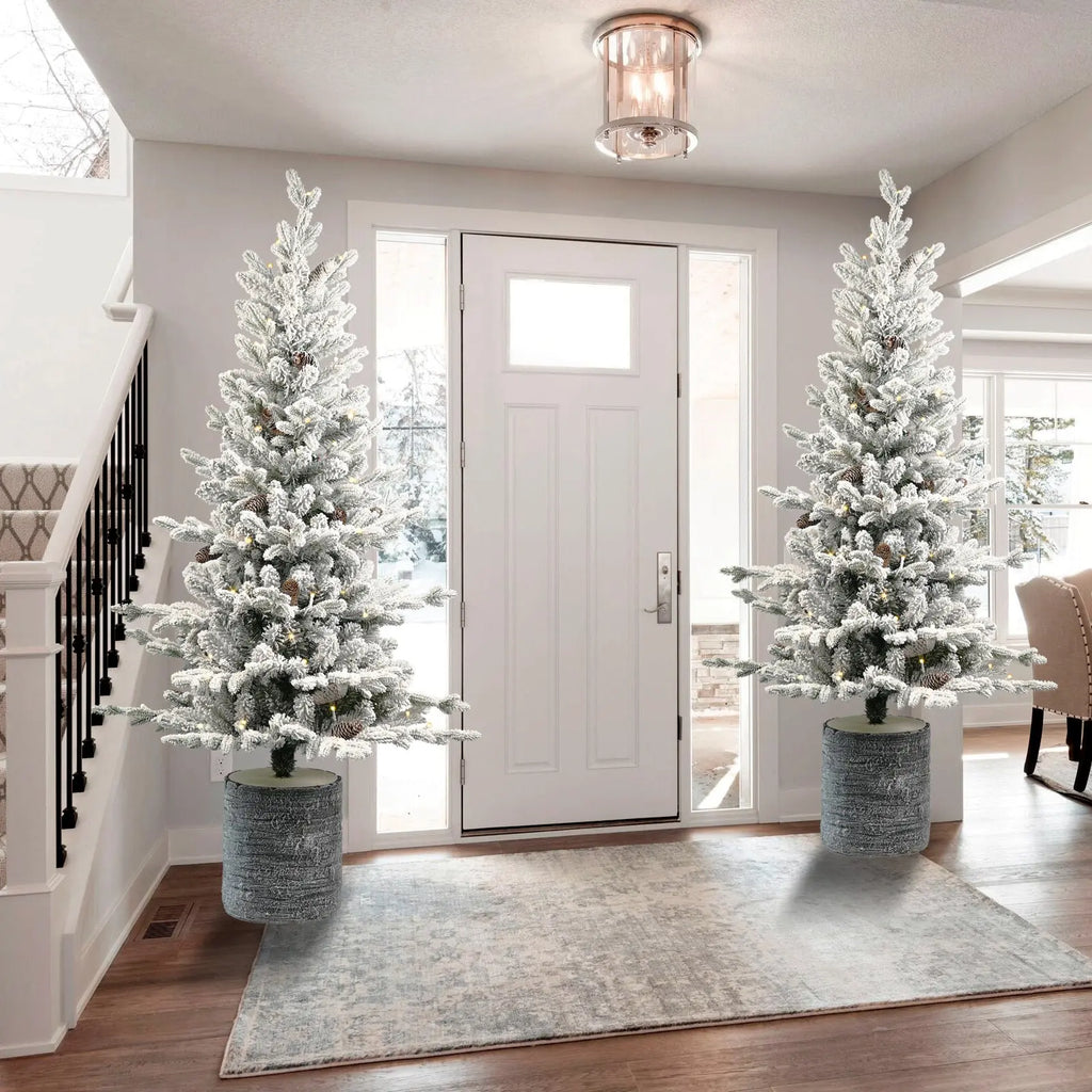 2,3,4,5,6ft PE PVC Decorated Flocking Basin Tree Artificial Christmas Tree - The Premium