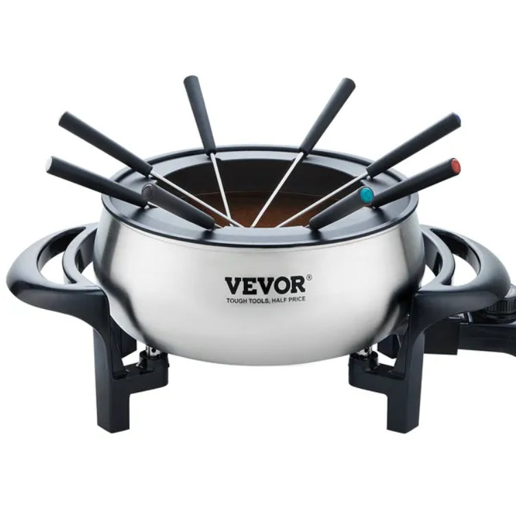 VEVOR Electric Fondue Pot Set For Cheese & Chocolate, 3 Quart Chocolate Melting Warmer, Stainless Steel Fondue Maker With Temperature Control And 8 Forks, For Hors D'Oeuvres, Entrees, And Desserts