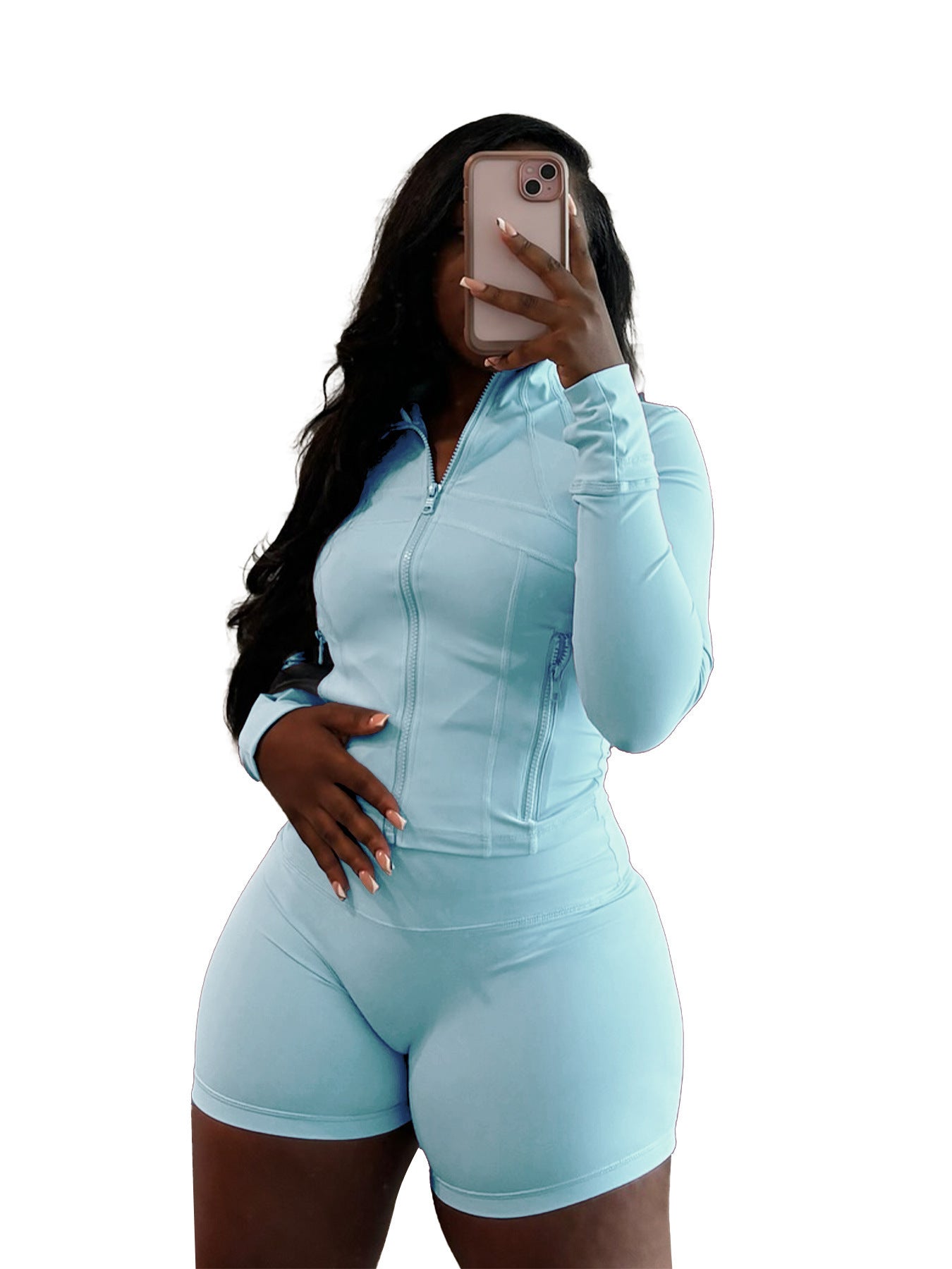 Spring And Summer Sporty Casual Sexy Tight Long-sleeve Shorts Two-piece Set