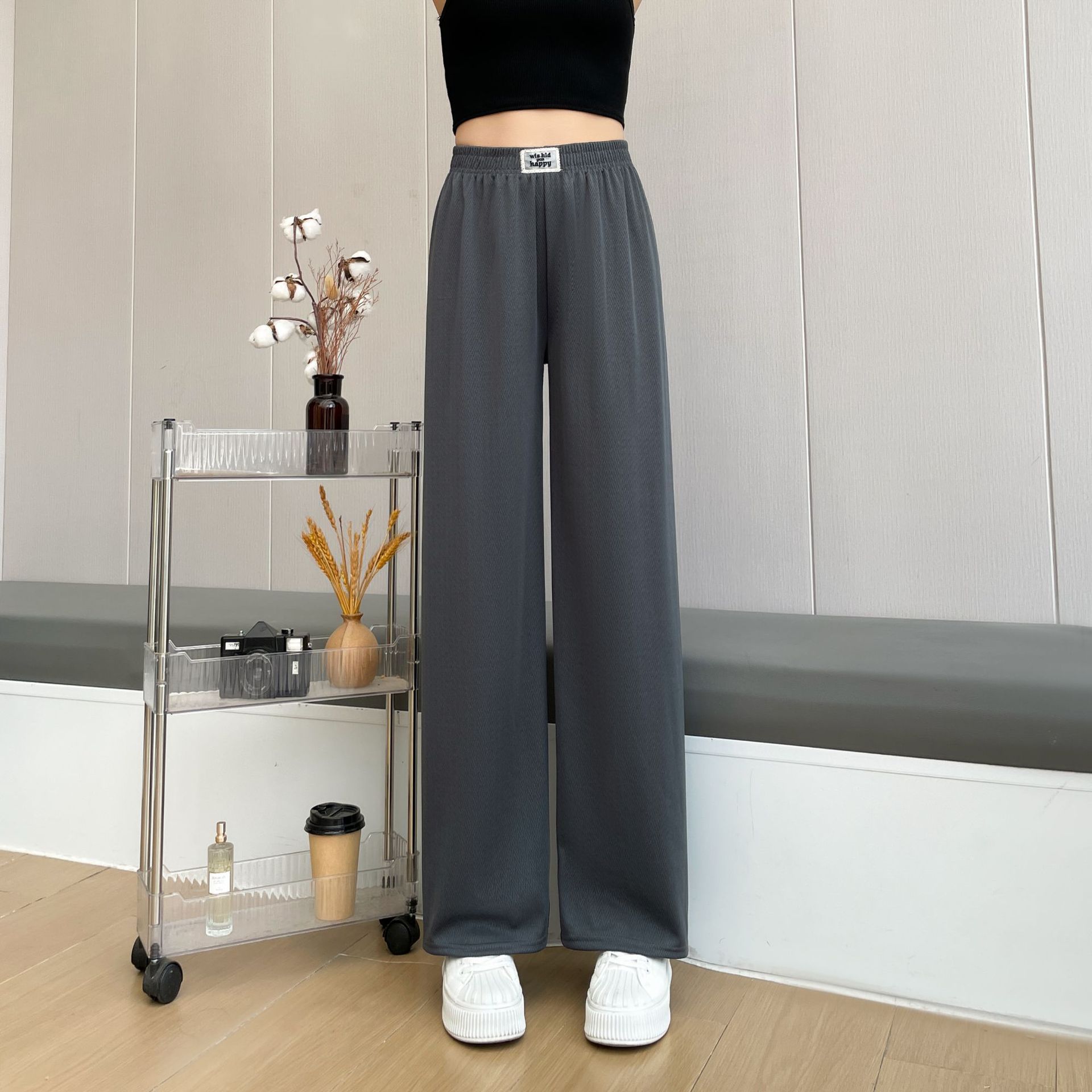 New Loose Slim Versatile Fashionable Herringbone Wide-leg Pants For Women