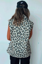 Brown Leopard Print Front Open Jacket Vest