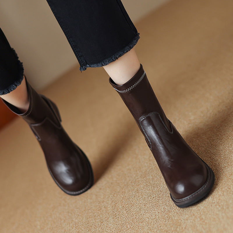 Women's Simple And Casual Mid-heel Martin Boots