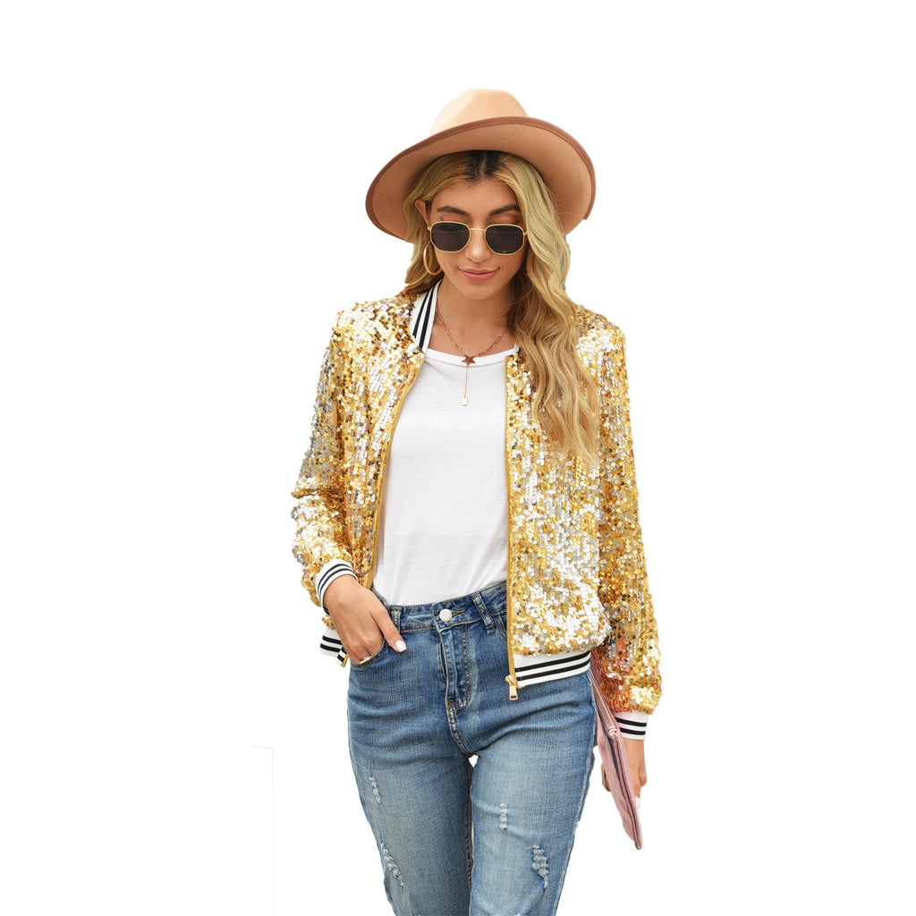 Fashionable Sequins Long Sleeve Coat For Women