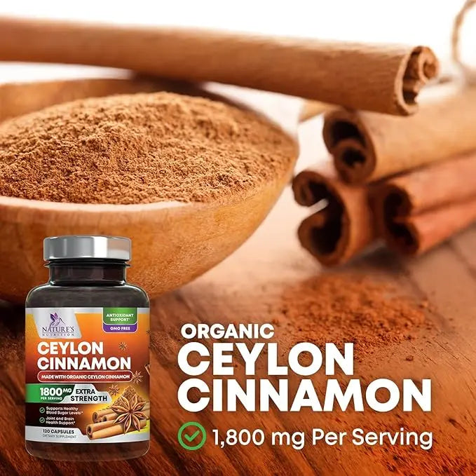 Organic Ceylon Cinnamon Supplement 1800mg – Energy, Heart & Antioxidant Support, 240 Capsules, Gluten-Free & Non-GMO AJ PRIME