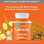 Qunol Turmeric Curcumin 2400mg – Powerful Joint Support with Black Pepper & Ginger for Enhanced Absorption AJ PRIME