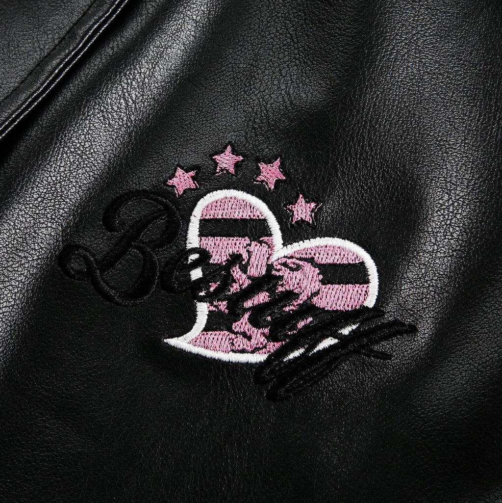 Women's Street Black Lace Love Number Embroidered Lapel Jacket