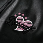 Women's Street Black Lace Love Number Embroidered Lapel Jacket