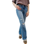 Ripped Jeans Slim-fitting Mid-waist Straight-leg Pants Distressed