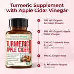 Organic Apple Cider Vinegar & Turmeric Curcumin Capsules – Digestive, Metabolism & Joint Support, 60 Vegan Non-GMO AJ PRIME