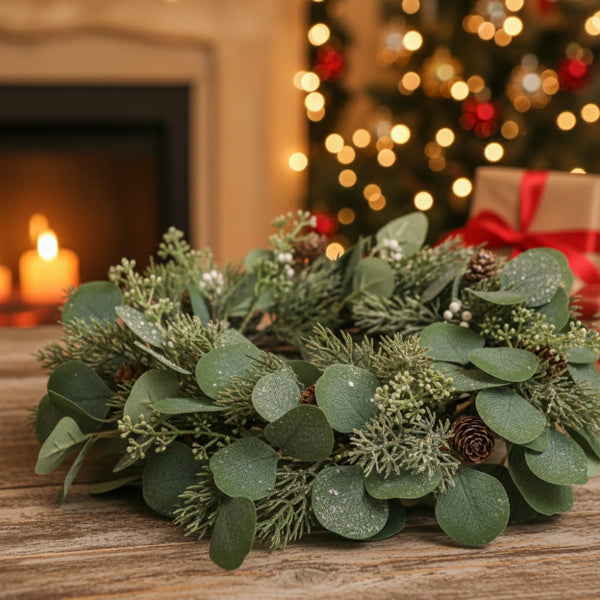 2PCS Set Christmas Wreath Eucalyptus Candle Rings 14.2in Green Artificial Plants Home Door Decor Holiday Wall Pendant FBA Shipment - The Premium