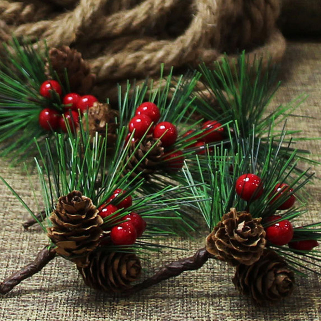 10Pcs Christmas Artificial Pine Picks Christmas Simulation Pine Needle Fake Mini Berries Pinecones For DIY Garland Flower Arrangements Holiday Wreaths Wedding Garden Xmas Tree Decorations - The Premium