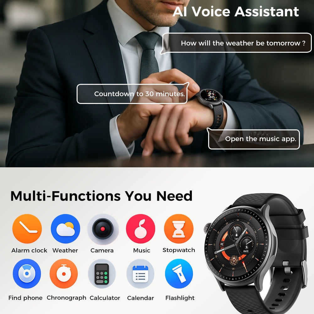 Round Screen Smartwatch, 1.43in HD 3ATM Waterproof, Equipped With Heart Rate Detection, Sleep Monitoring, And Step Tracking,100 Sports Modes Movement Monitor Holiday Gifts Fashion Watches